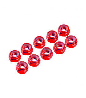 3 mm. ALU. NYLON NUT RED (10pcs)