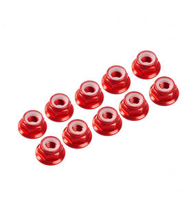 3MM. ALU. NYLON NUT W/FLANGED RED (10pcs)