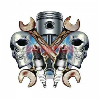 Piston Skull Water Proof Decal Silver Shimmer