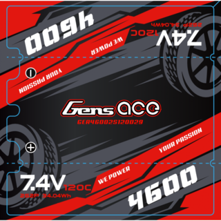 Gens Ace 4600mAh 7.4v 120C Shorty Lipo Battery with 4mm Bullet